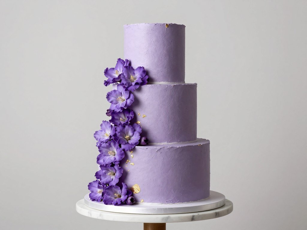 birthday cake designs purple with lavender frosting and gold accents