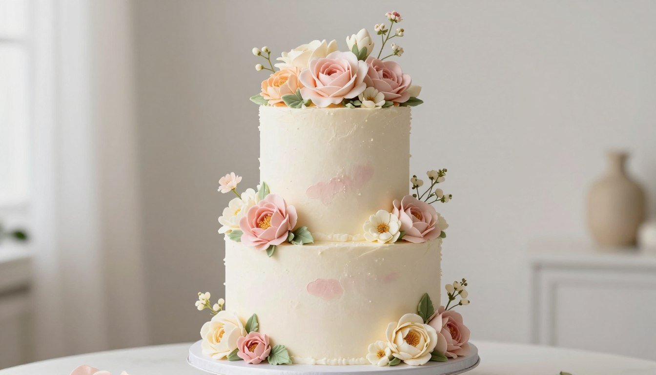 birthday cake designs with flowers featuring buttercream roses and spring blooms