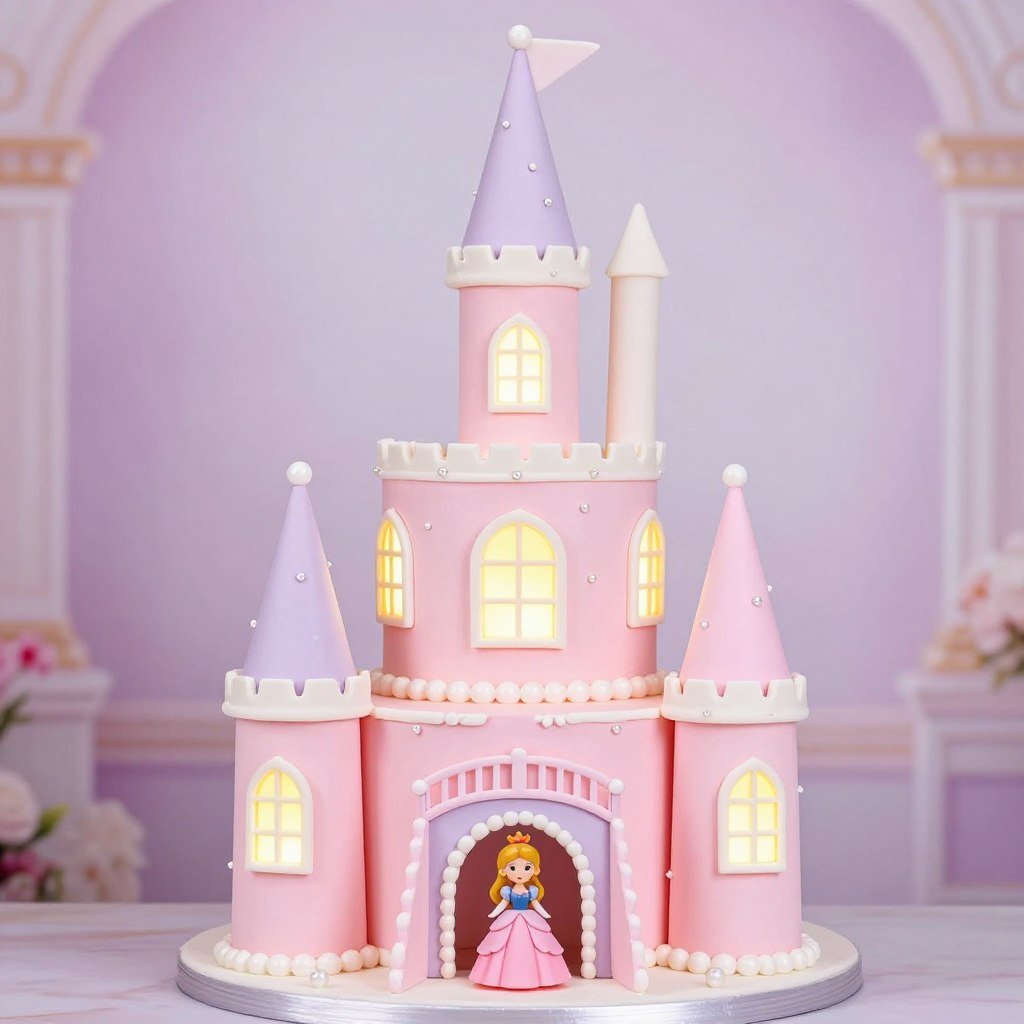 birthday cake for kids with princess theme and castle design birthday cake for kids with princess theme and castle design