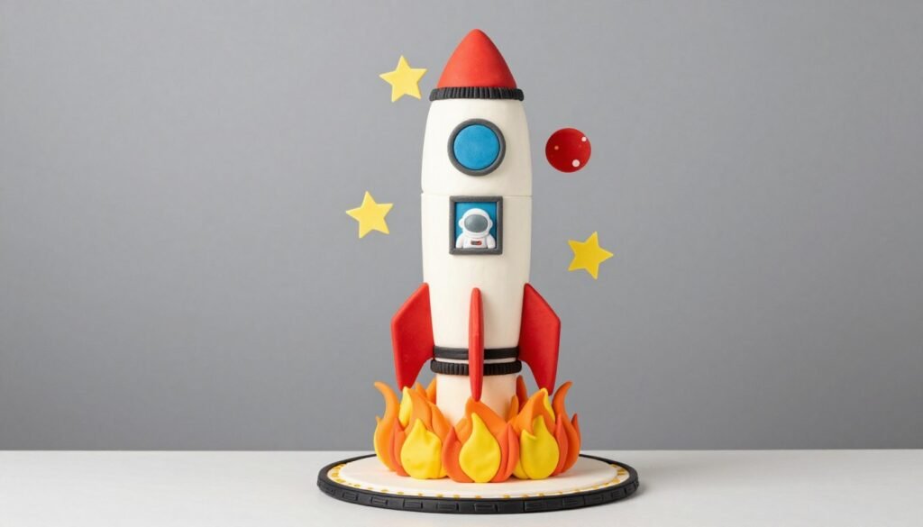 birthday cake for kids with rocket ship and space elements birthday cake for kids with rocket ship and space elements