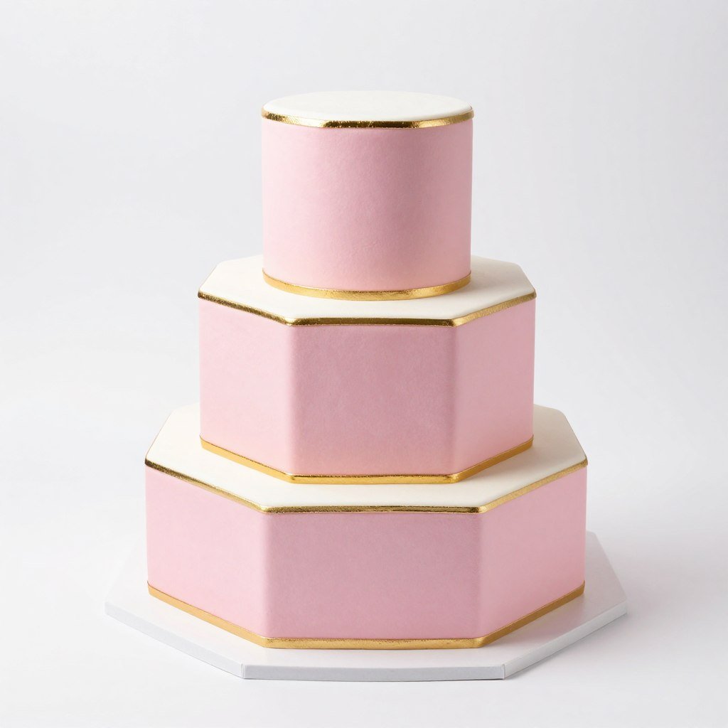 birthday cake stock photo with hexagonal tiers birthday cake stock photo with hexagonal tiers