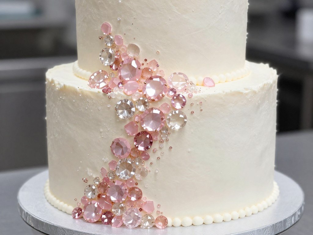 birthday cake with crystal-like sugar gem decorations