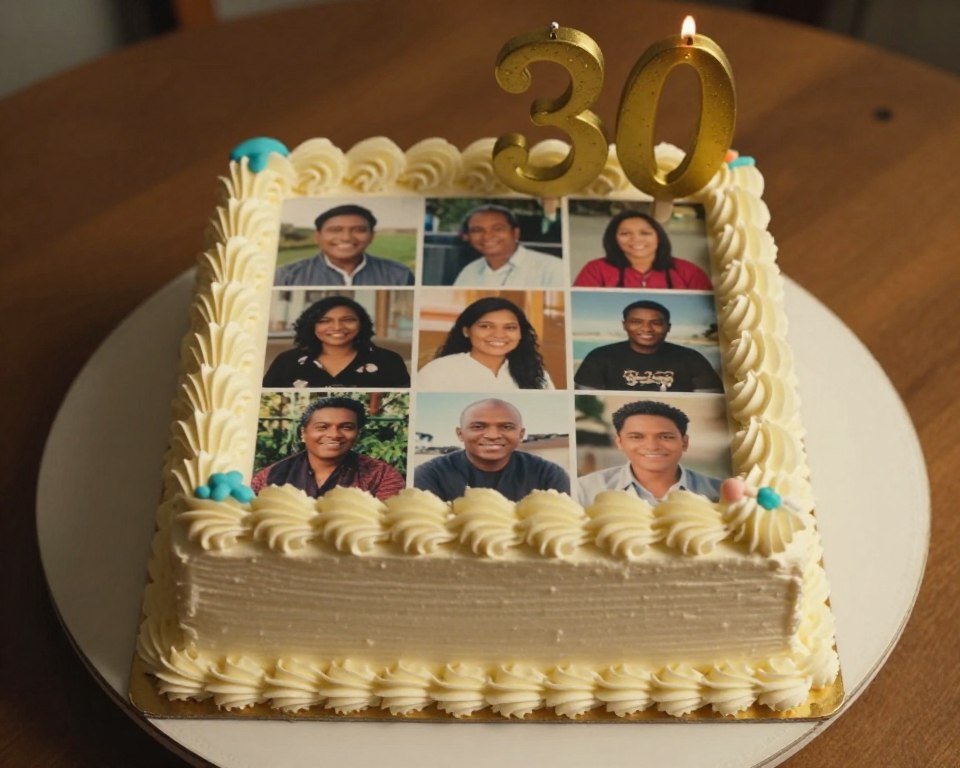 birthday cake with edible photo collage