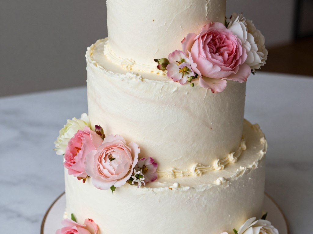 birthday cake with elegant edible flowers and buttercream frosting birthday cake with elegant edible flowers and buttercream frosting
