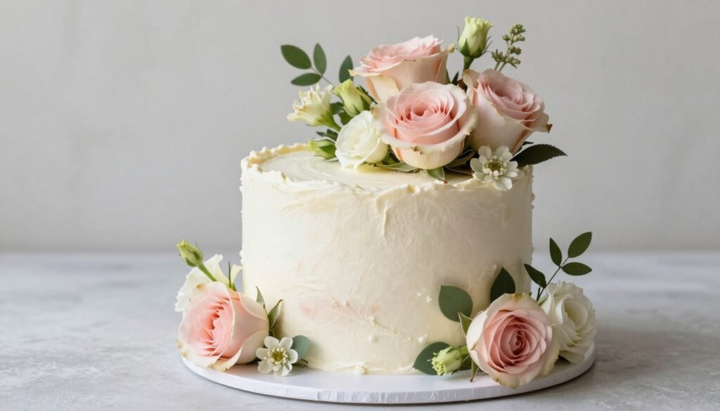 birthday cake with fresh flowers and natural elements for organic elegance
