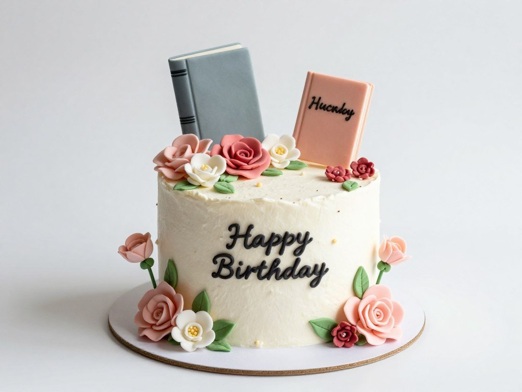 birthday cake with meaningful symbols and hobby decorations