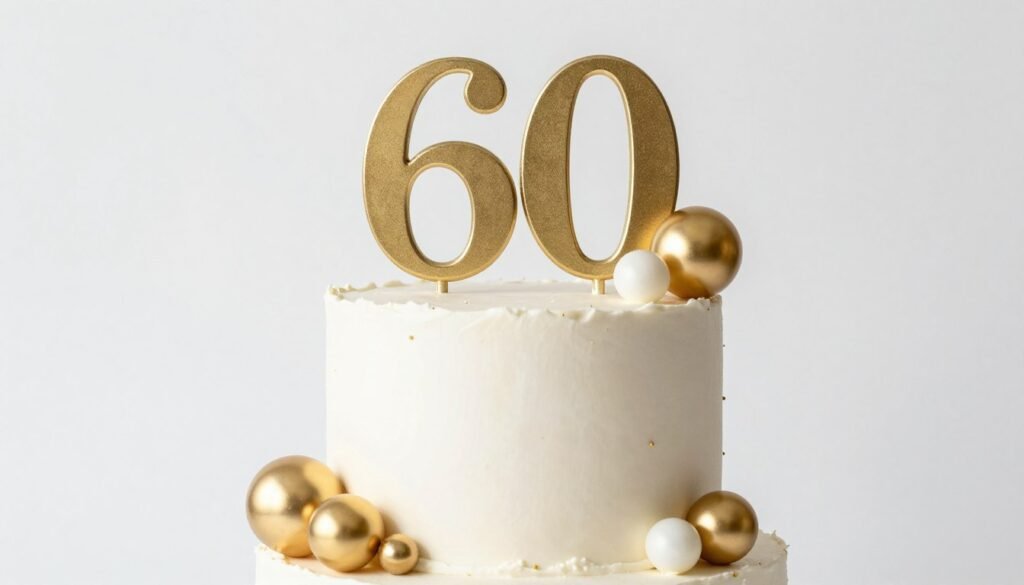 birthday cake with number topper and celebratory decorations