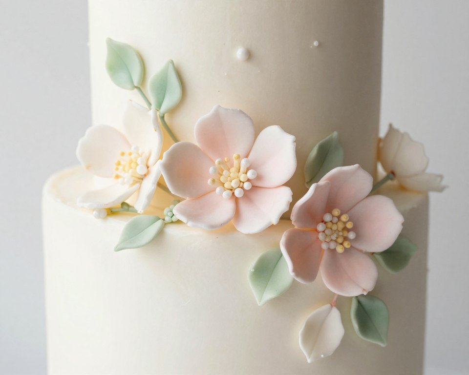 birthday cake with sugar flowers and delicate handmade details