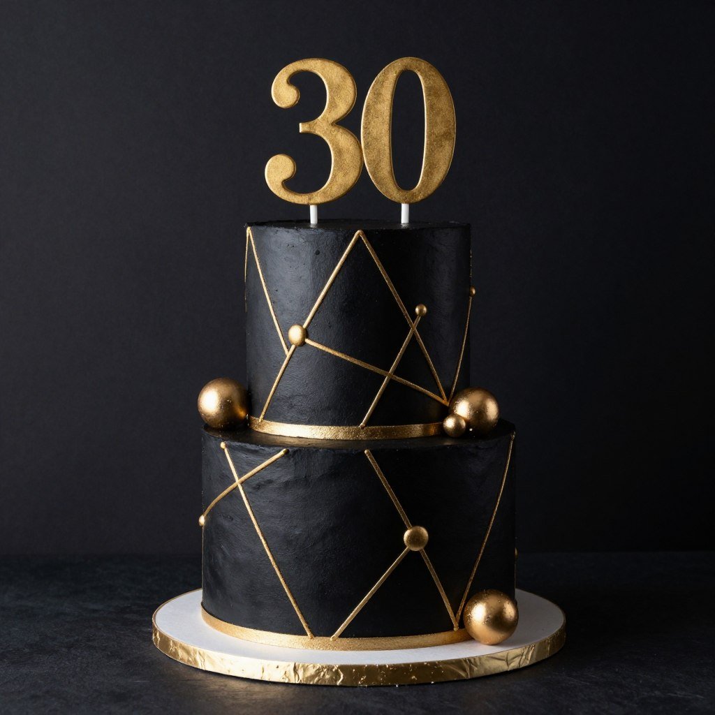 black and gold modern birthday cake