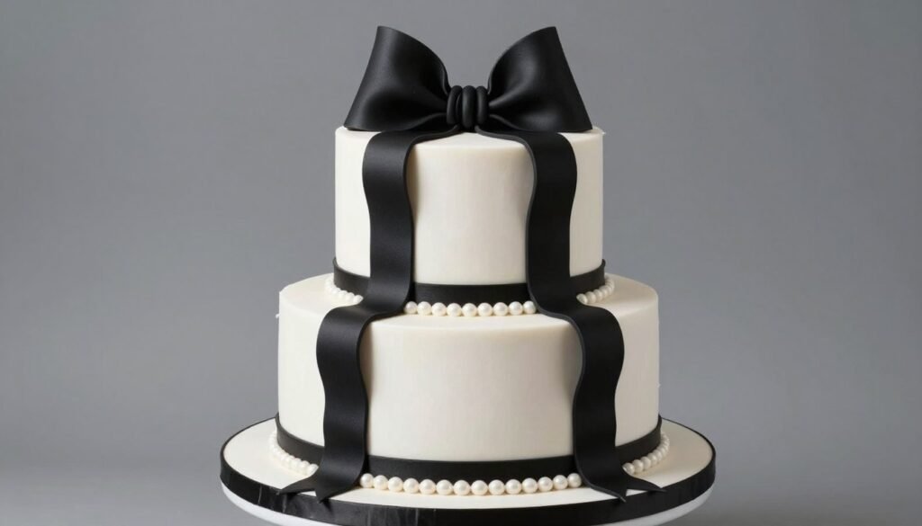 black and white bow cake elegant design