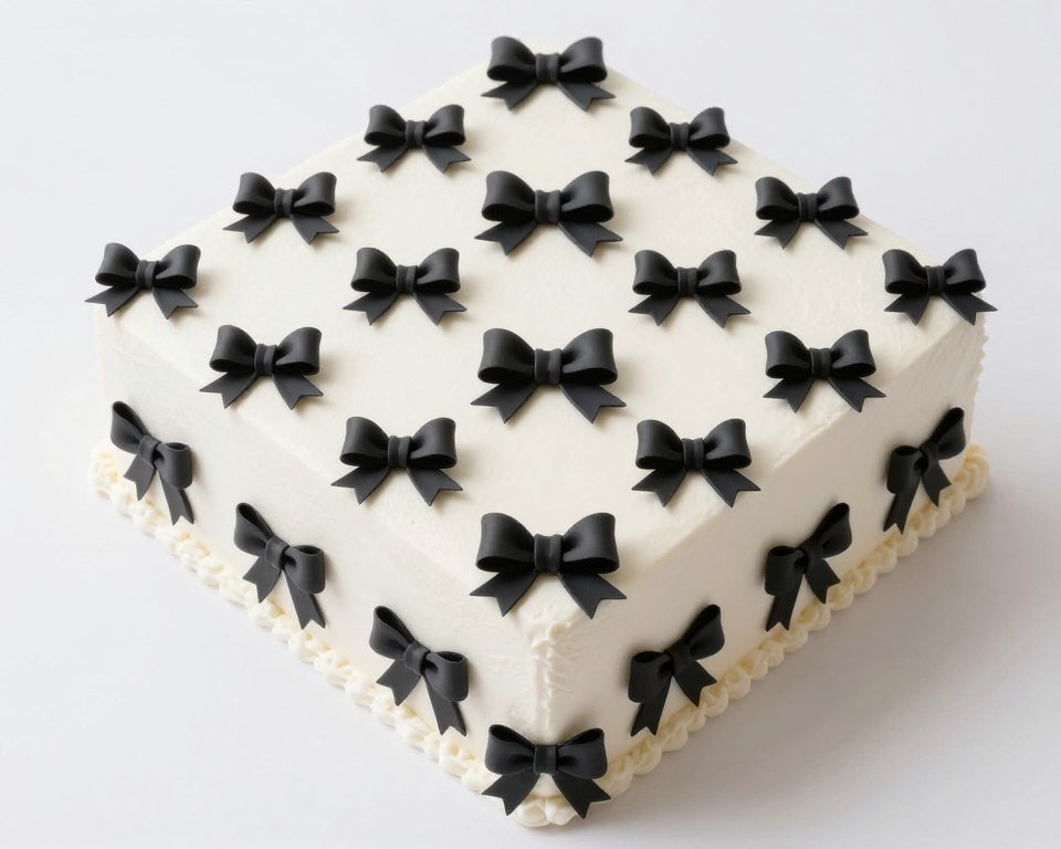 black bows arranged in pattern on cake black bows arranged in pattern on cake