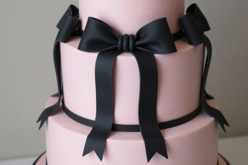 black bows with ribbons on coquette cake black bows with ribbons on coquette cake