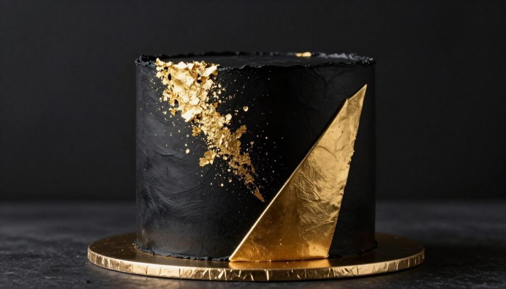 black cake with gold leaf accents black cake with gold leaf accents