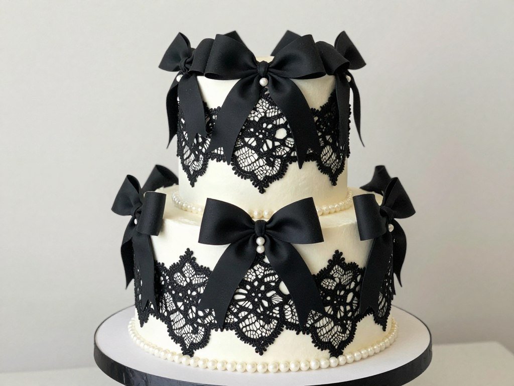 black coquette aesthetic cake with lace details black coquette aesthetic cake with lace details