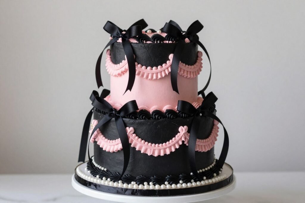 black coquette aesthetic cake with multiple layers black coquette aesthetic cake with multiple layers