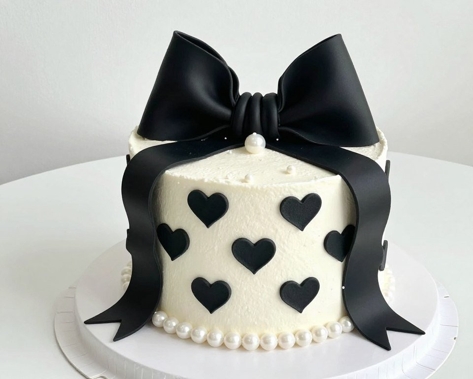 black coquette cake with heart patterns black coquette cake with heart patterns