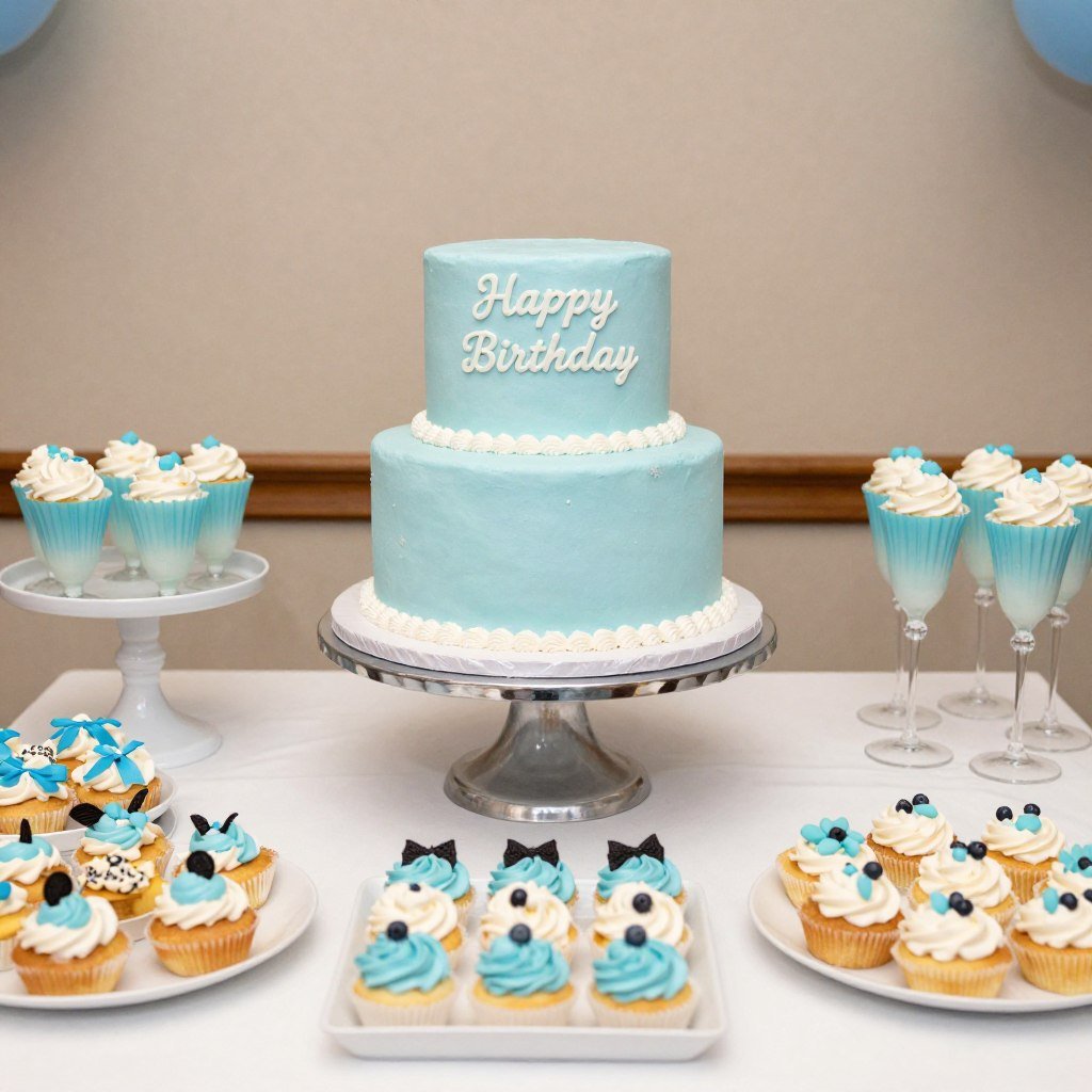 blue birthday cake dessert table blue birthday cake dessert table