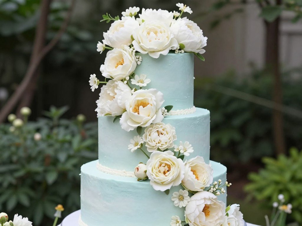 blue cake decorated with white roses and flowers blue cake decorated with white roses and flowers
