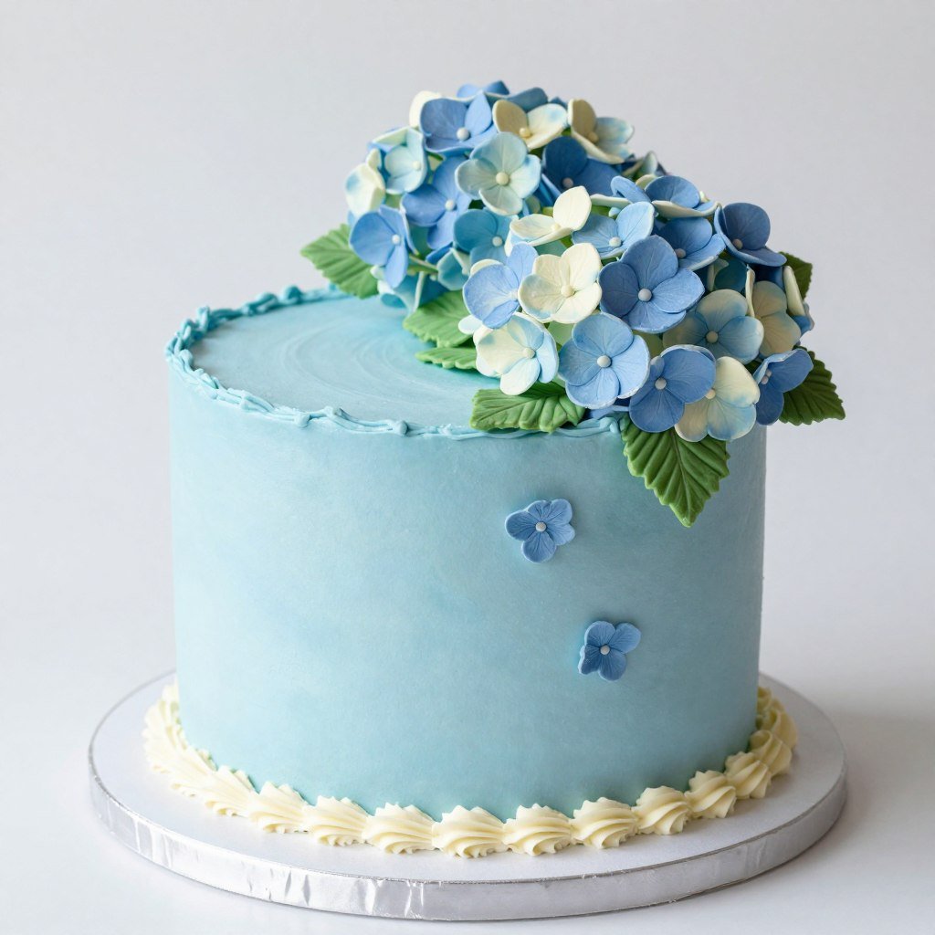 blue cake design with hydrangea piping blue cake design with hydrangea piping