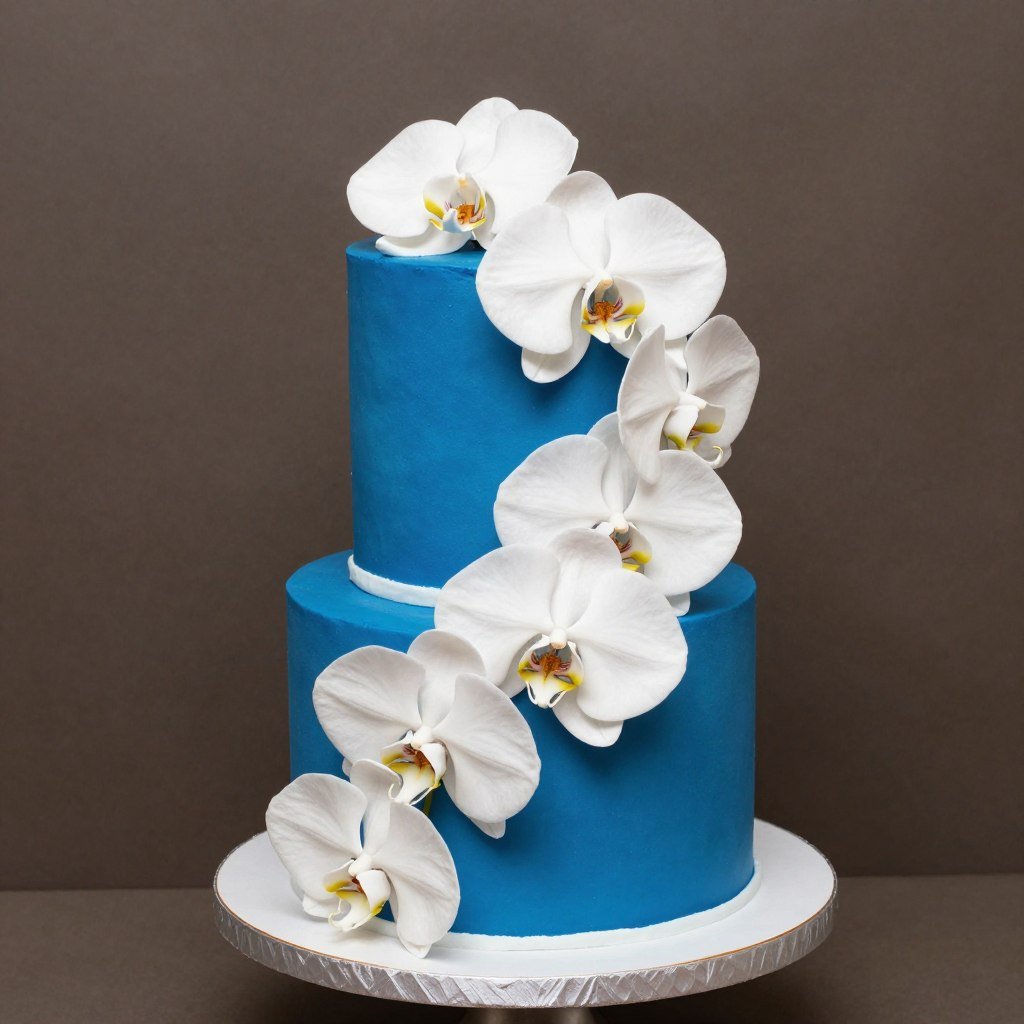 blue cake design with sugar orchids blue cake design with sugar orchids