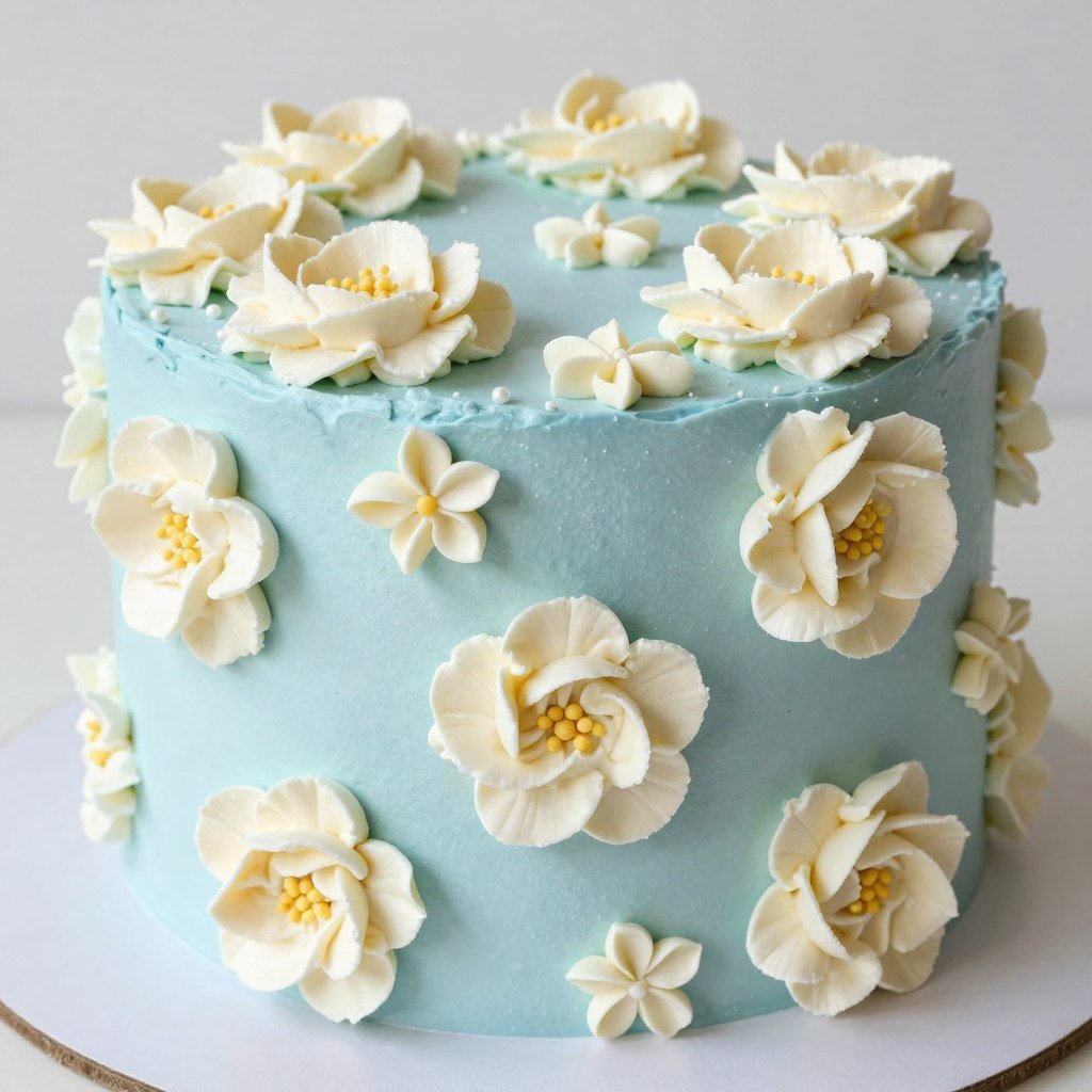 blue cake with buttercream flowers blue cake with buttercream flowers