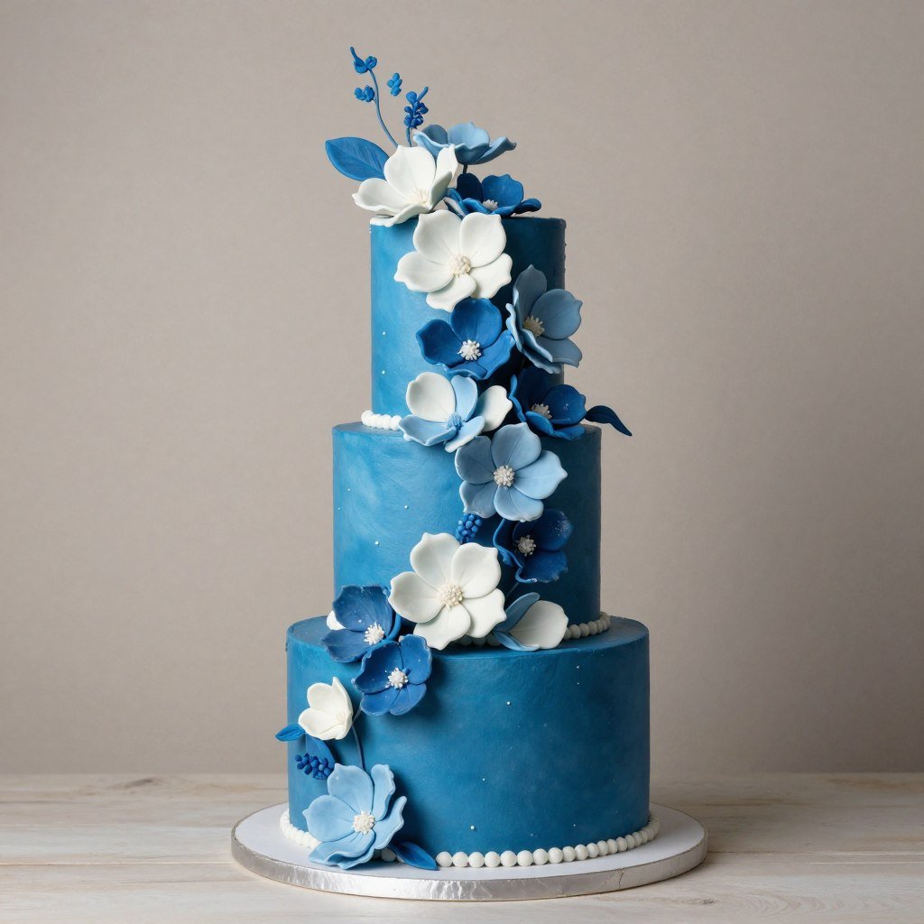 blue cake with cascading sugar flowers blue cake with cascading sugar flowers