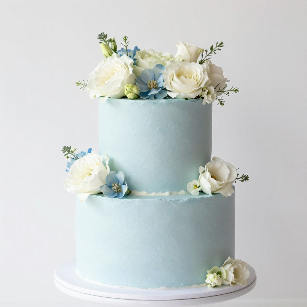 blue cake with floral wreath topper fresh flowers blue cake with floral wreath topper fresh flowers