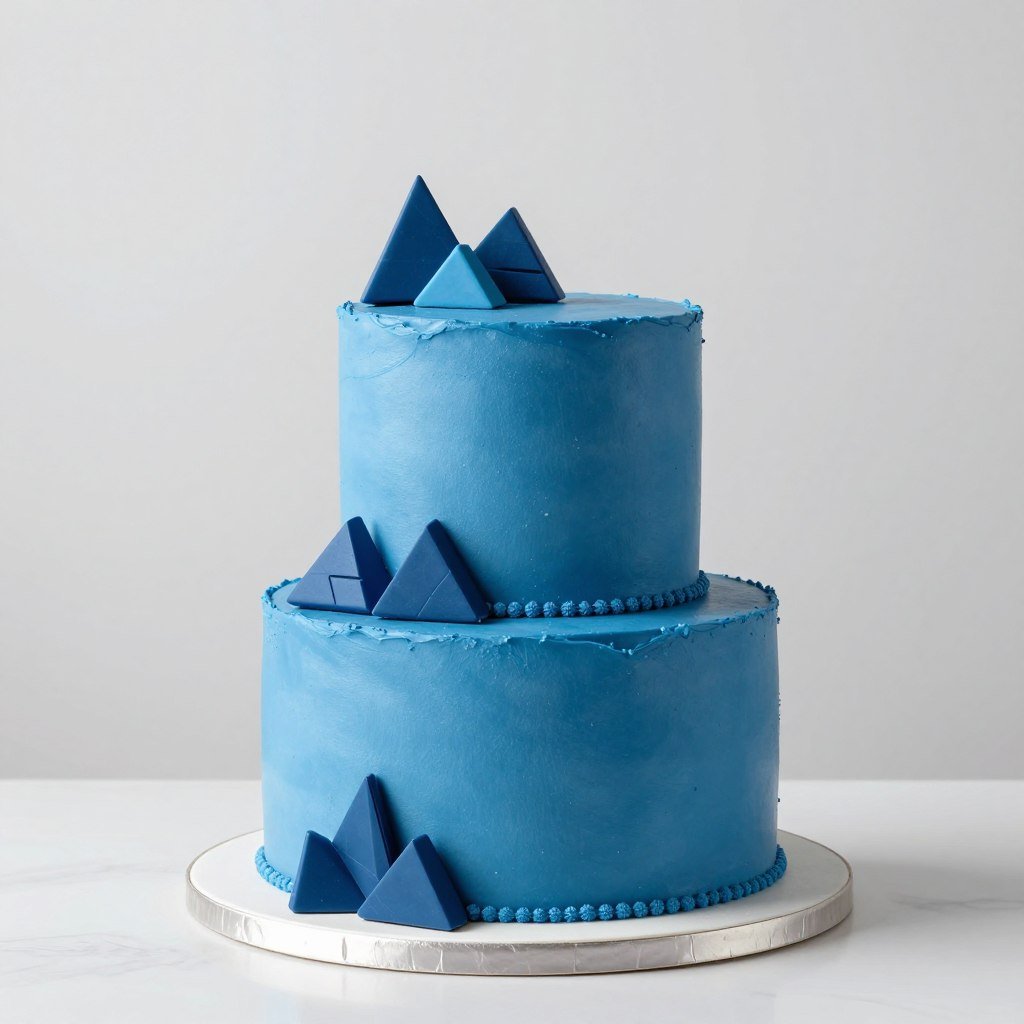 blue cake with geometric chocolate pieces blue cake with geometric chocolate pieces