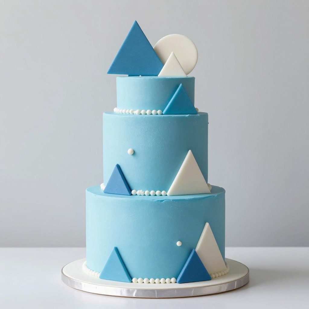 blue cake with geometric fondant cutouts blue cake with geometric fondant cutouts