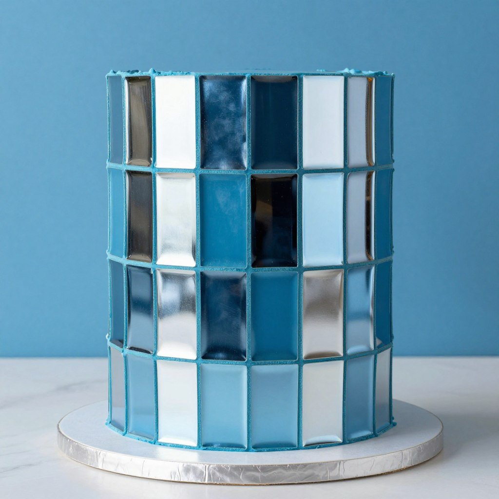 blue cake with geometric mirror tiles blue cake with geometric mirror tiles