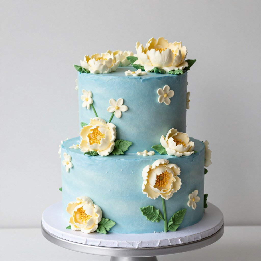 blue cake with piped peony flowers blue cake with piped peony flowers