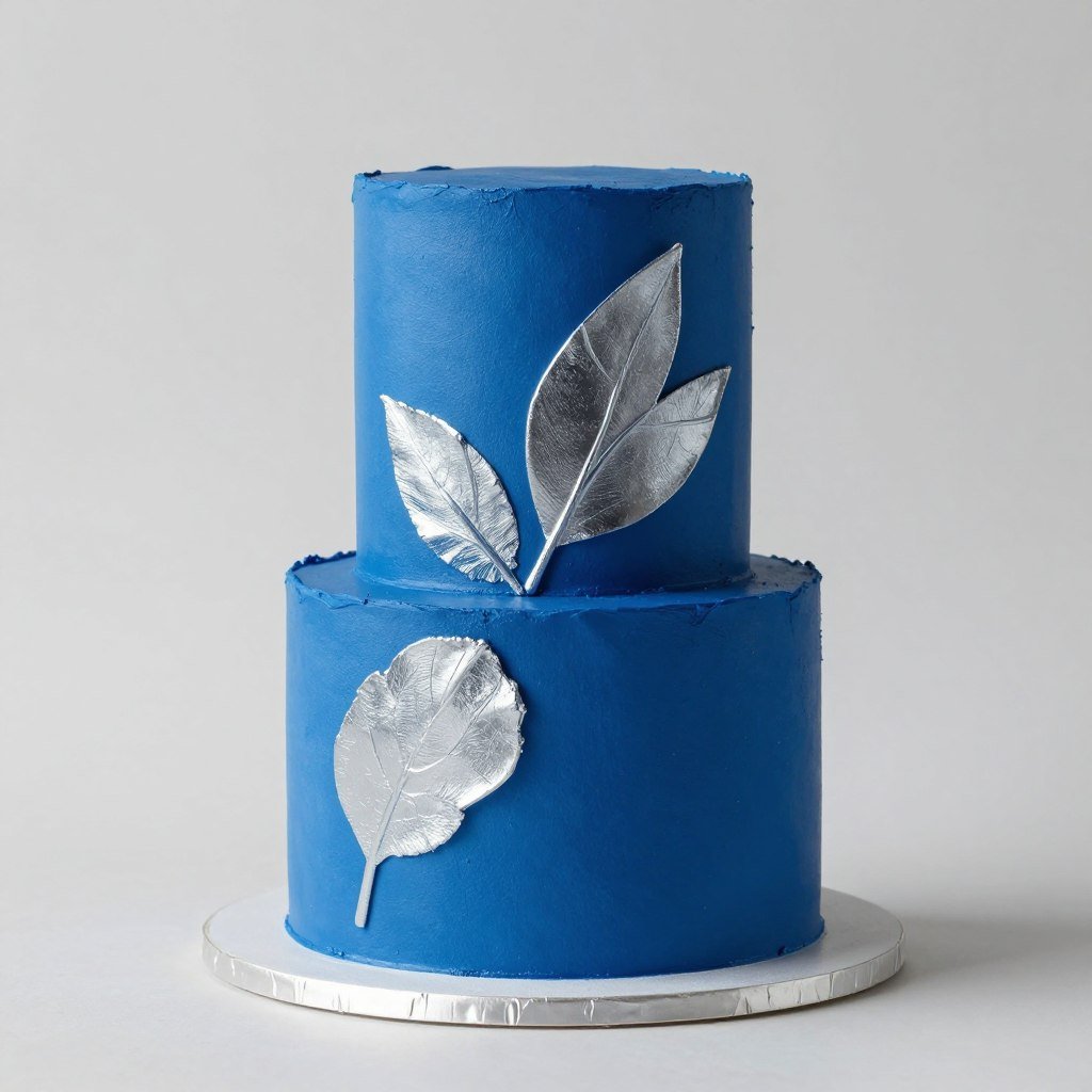blue cake with silver leaf decoration blue cake with silver leaf decoration