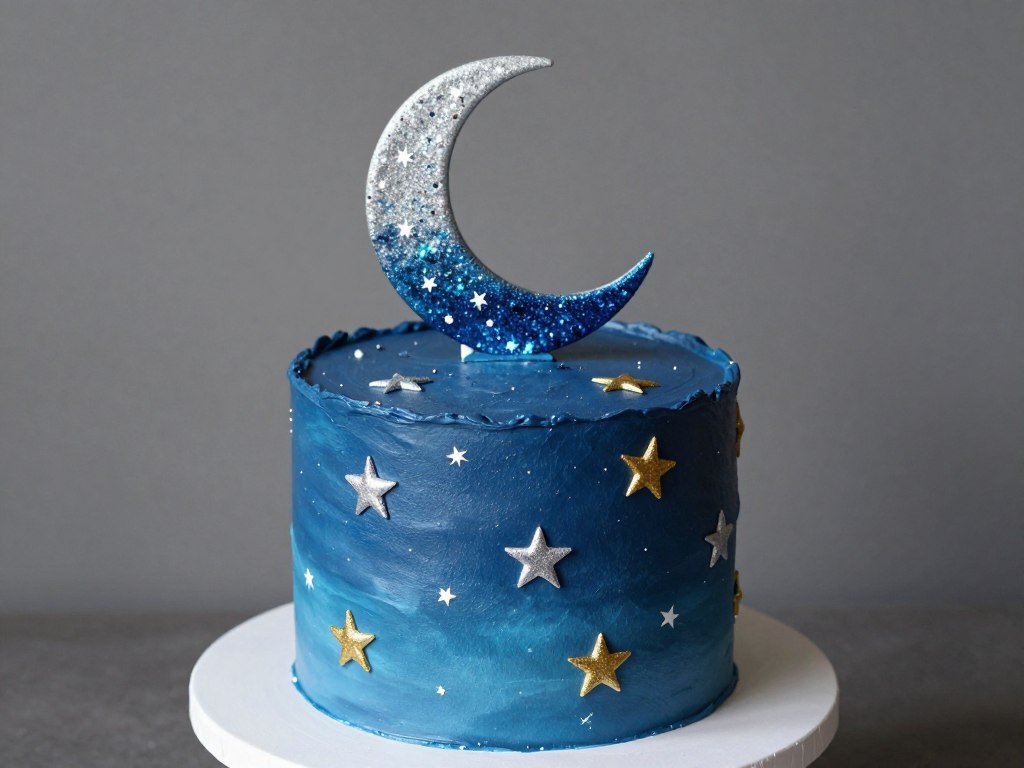 blue cake with stars and celestial design blue cake with stars and celestial design