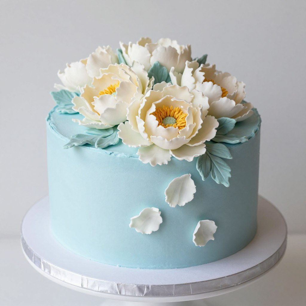 blue cake with sugar peony cascade blue cake with sugar peony cascade