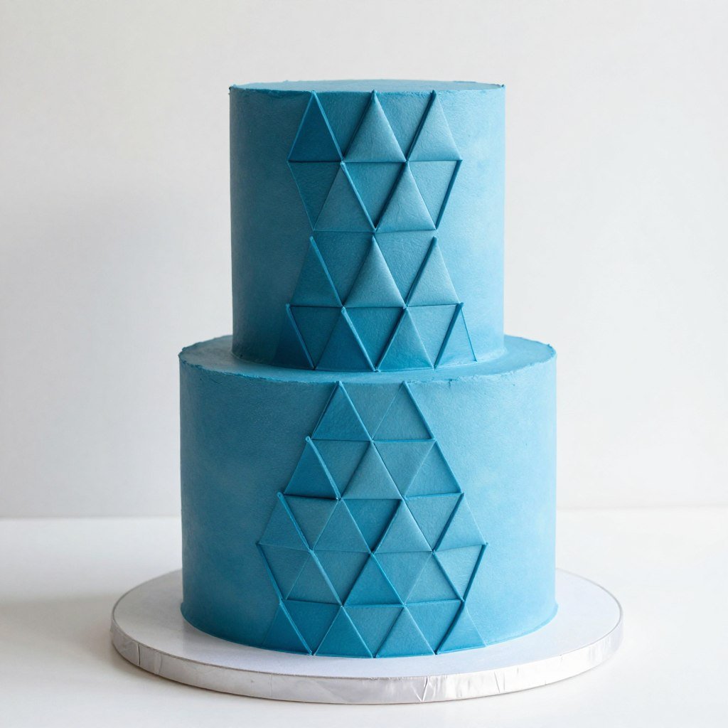 blue cake with wafer paper geometric design blue cake with wafer paper geometric design