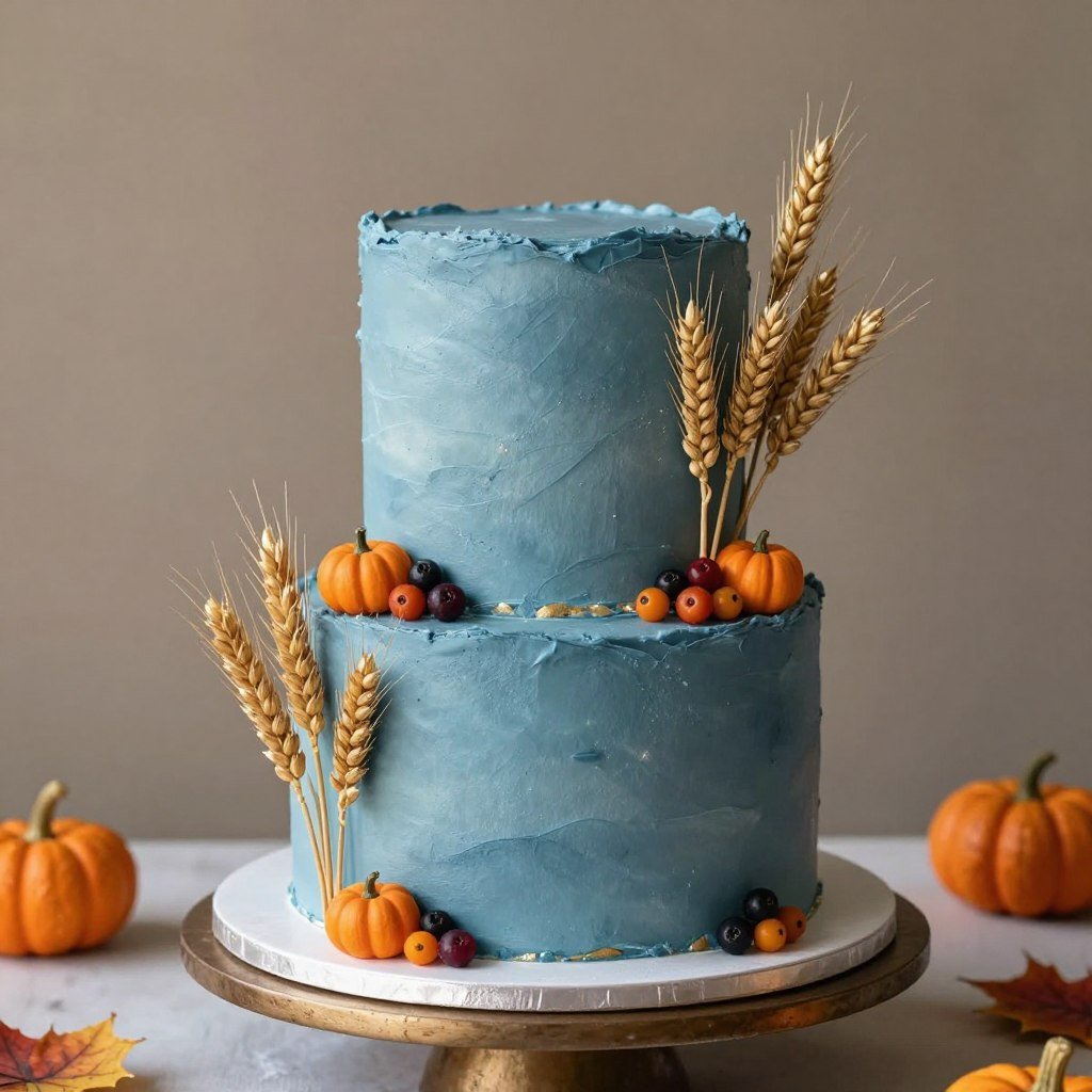 blue cake with wheat stalks fall harvest blue cake with wheat stalks fall harvest