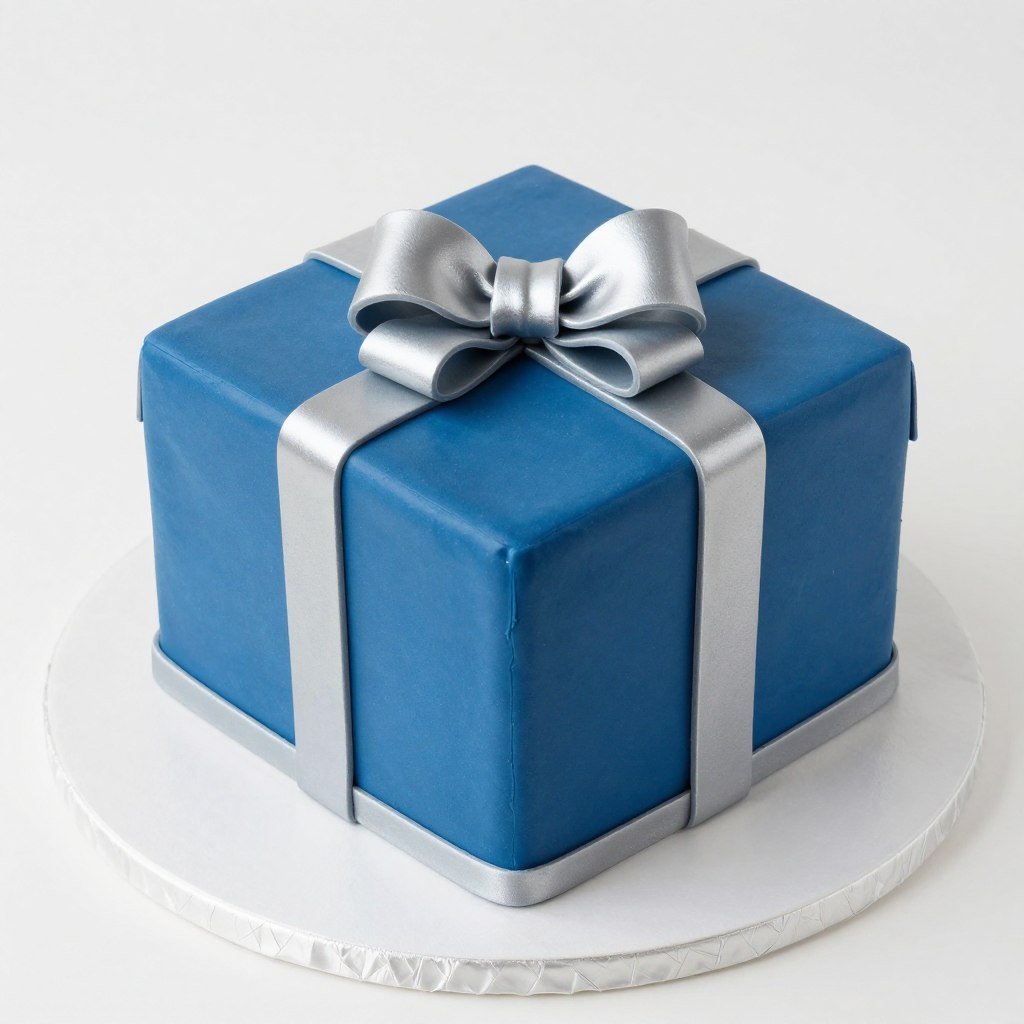 blue gift box square cake with silver ribbon blue gift box square cake with silver ribbon