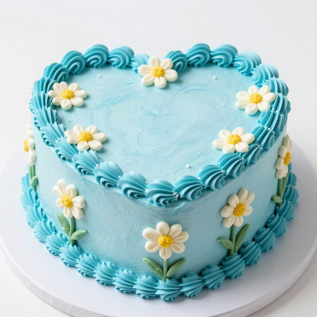 blue heart cake with buttercream daisies blue heart cake with buttercream daisies
