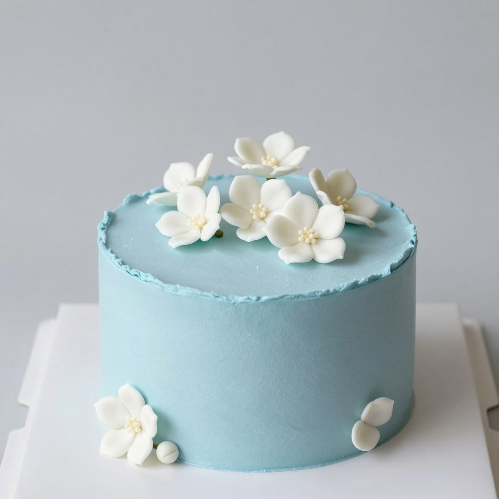 blue korean cake decorated with minimal white sugar flowers blue korean cake decorated with minimal white sugar flowers
