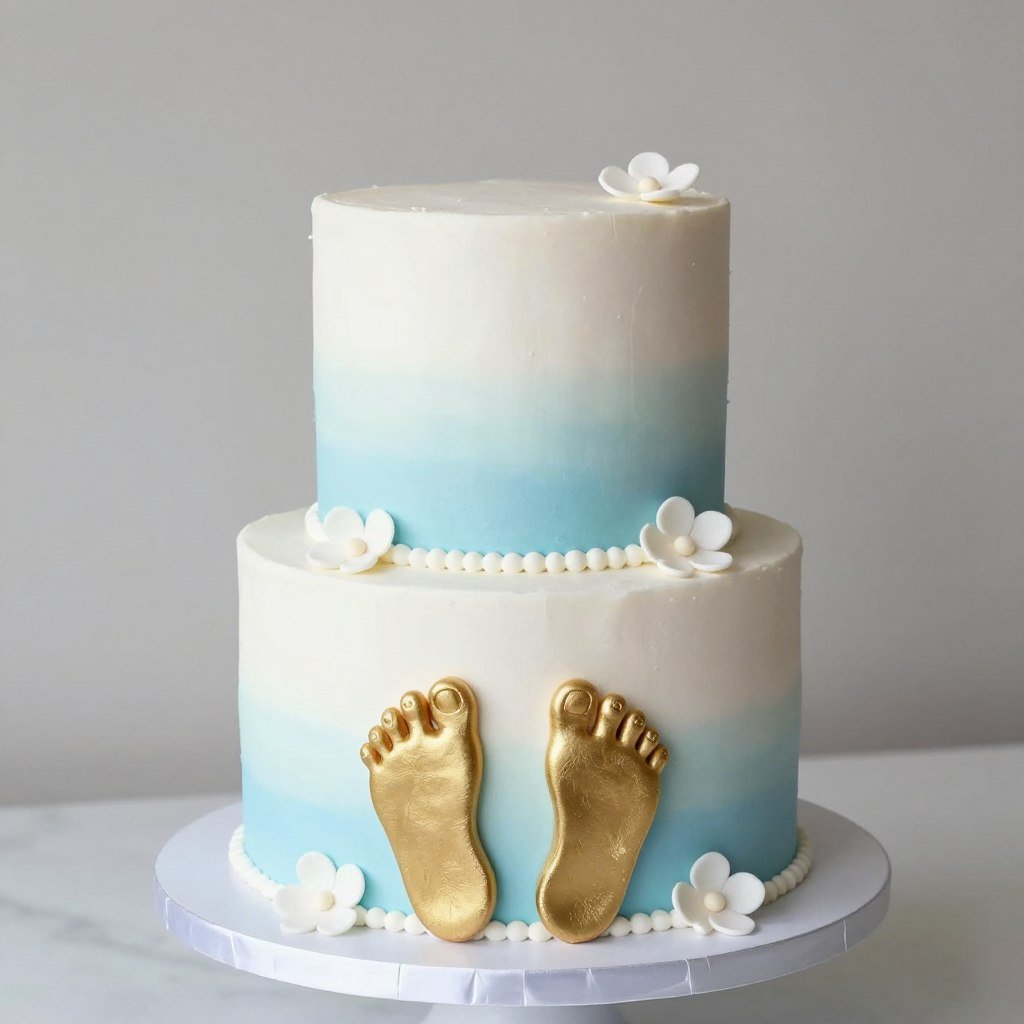 blue ombre baby shower cake with gold baby feet blue ombre baby shower cake with gold baby feet