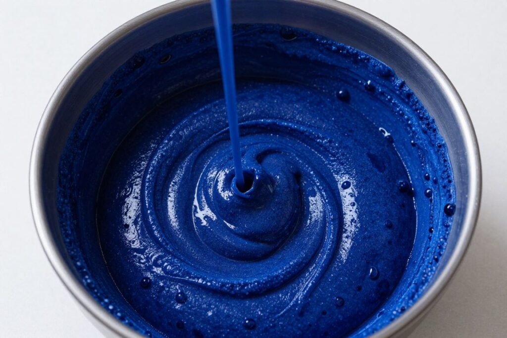 blue velvet cake batter preparation showing rich color blue velvet cake batter preparation showing rich color