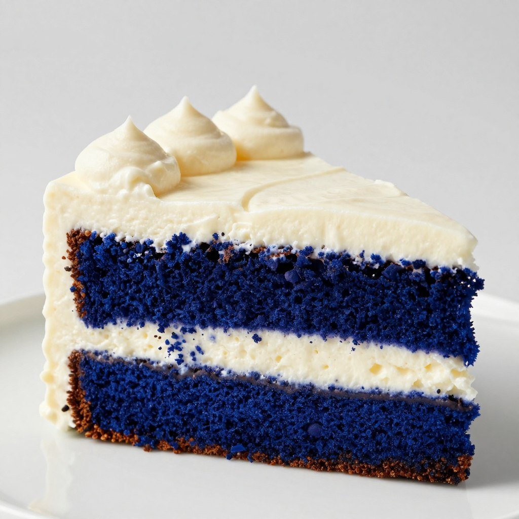 blue velvet cake with cream cheese frosting close-up blue velvet cake with cream cheese frosting close-up