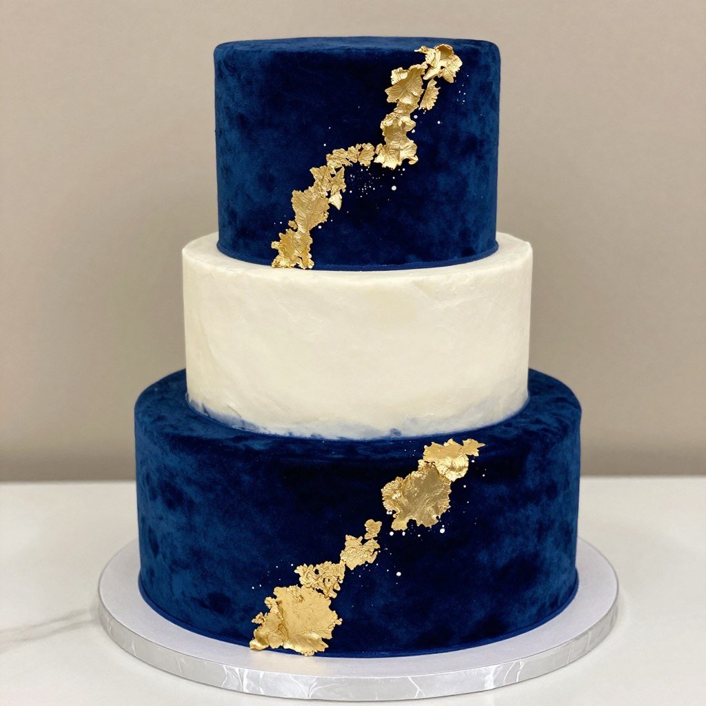 blue velvet cake with gold leaf decorations blue velvet cake with gold leaf decorations