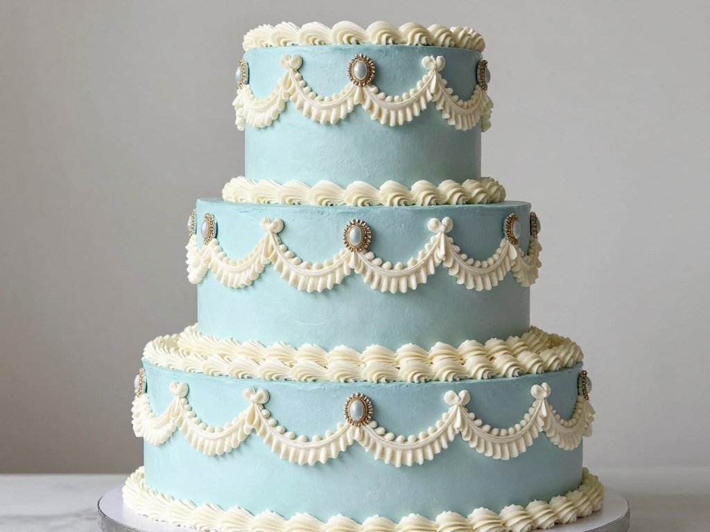 blue victorian style cake with ornate piping blue victorian style cake with ornate piping