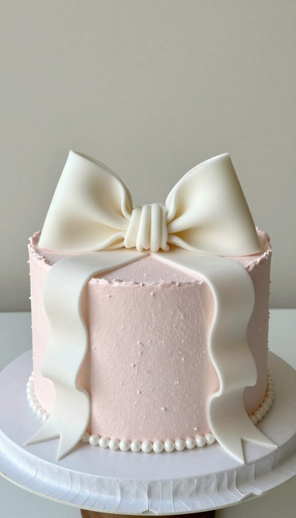 blush pink aesthetic bow cake