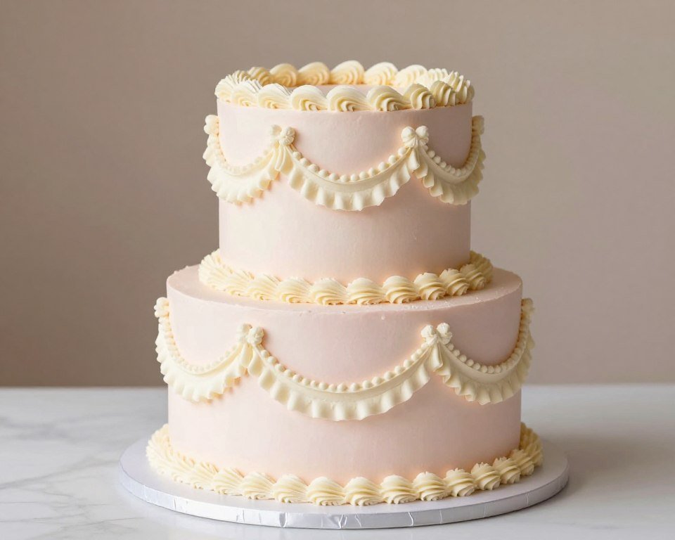 blush pink and ivory two-tier birthday cake