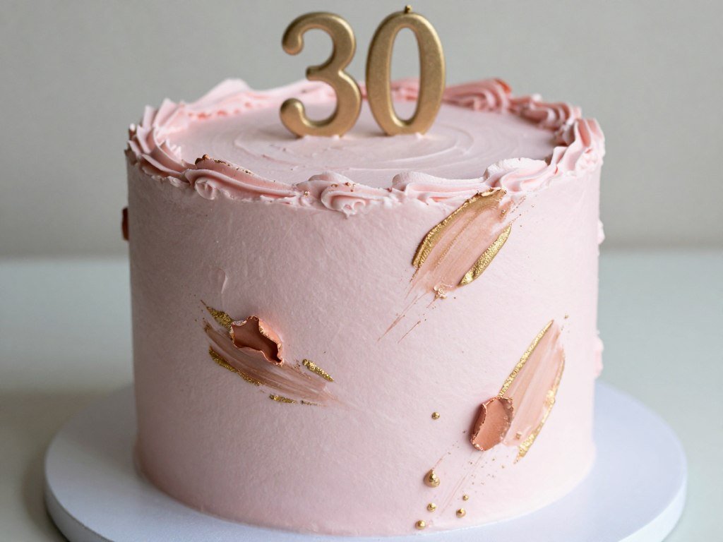 blush pink and rose gold birthday cake with metallic details
