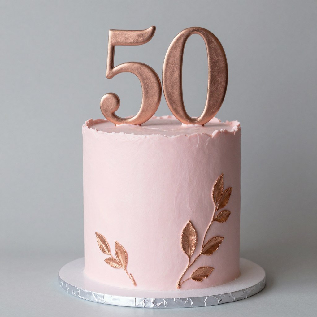 blush pink cake with rose gold accents