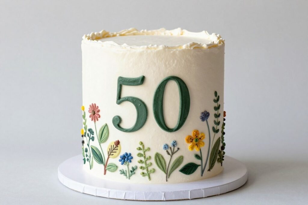 botanical hand-painted birthday cake