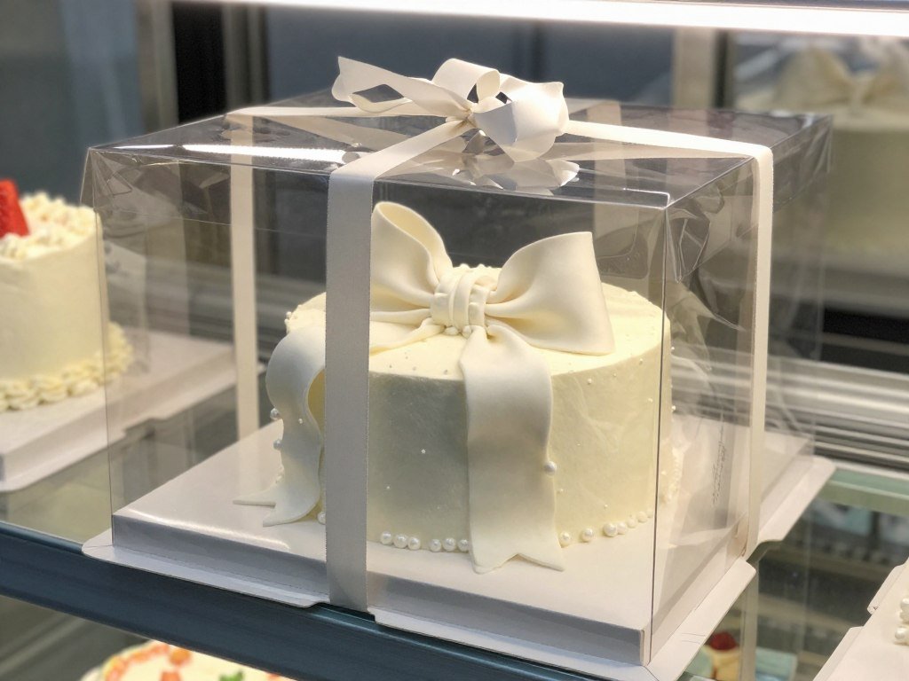 bow cake properly stored in box